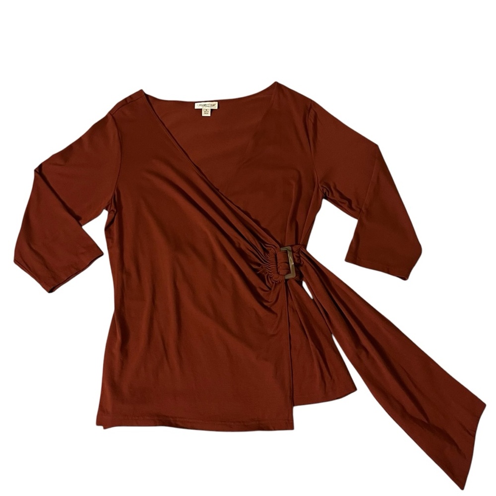 Coldwater Creek V-Neck‎ Cut Scrunch Waist With Lace Belt Mid-Sleeve Blouse Y2K M